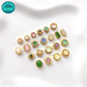 18K Matt Gold Plated brass Beads,Hollow Out beads,Flat Round Beads,Cake Beads,Focal beads,Cat Eye Beads,Fade jade Beads