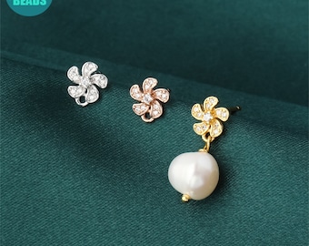 S925 Sterling silver Tiny Flower Earring Posts,Cute Flower Earring post with Loop,Cute Earring Stud,Silver Earring Making Supply