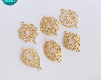 14k Gold Plated Earring Connector: Hollow Charm Pendant Supply