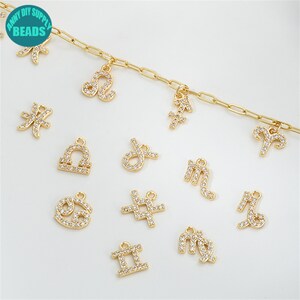 14k Gold Plated Constellations Charm,CZ Paved Zodiac Pendant,necklace charm,necklace pendant,Earring Charm,Bracelet Charm,Zircon Charm