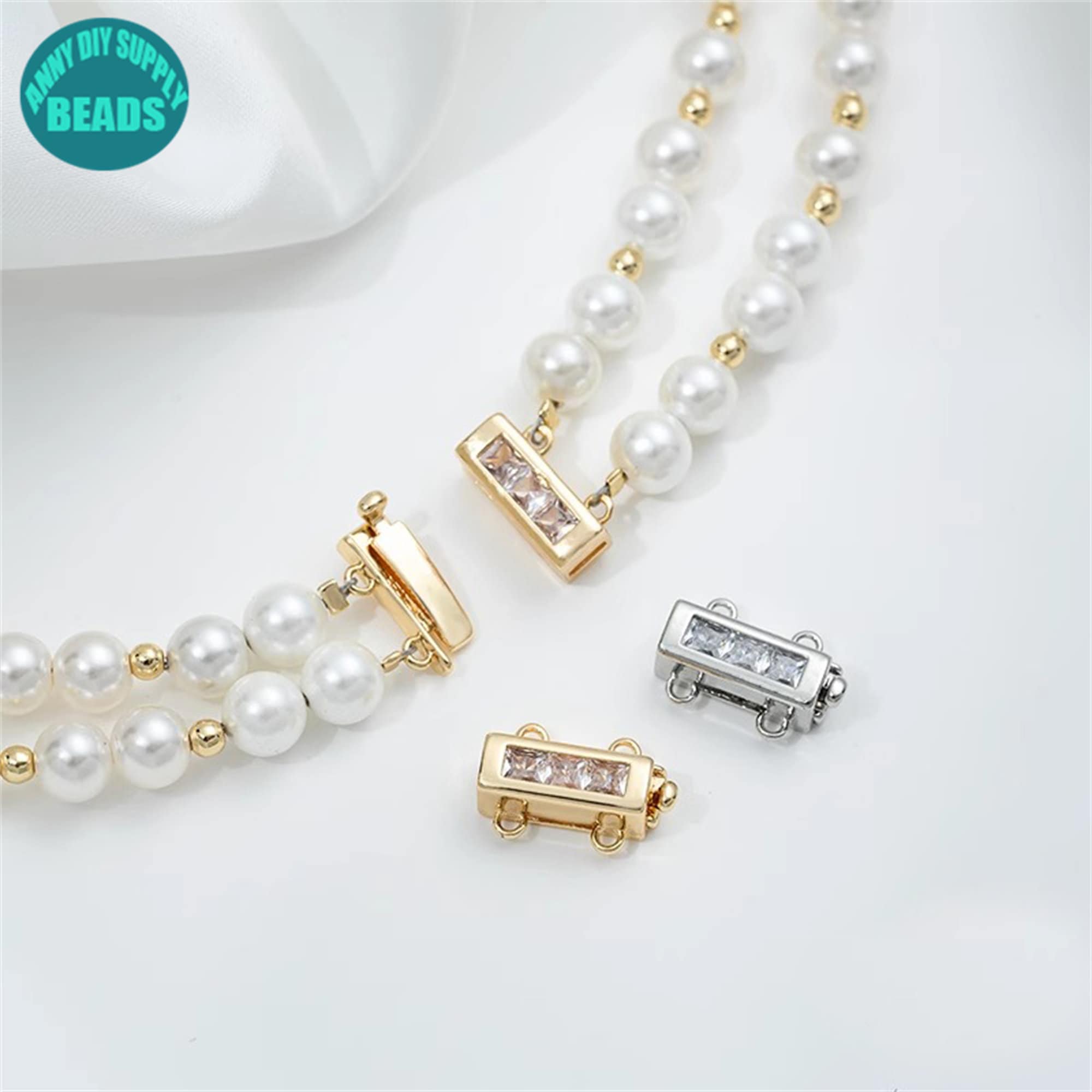 Lot De Fermoirs De Boîte à Perles Vintage - 3 Brins, Verre Tourbillon Marron, Laiton