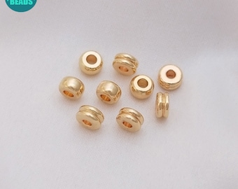10/50/100 pièces de perles d'espacement en laiton plaqué or véritable 14 carats, perles rondelles d'or, petites perles d'or
