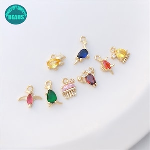 14k Real Gold Plated Cz Charm,Tiny Dinosaur Charm,Crab Charm,Octopus Charm,Marines Charms,Tiny Animal Charm Pendant