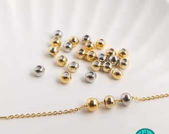 10/50PCS Sliding Adjustable Rondelle Rubber Stopper beads,3/4/5MM Gold/platinum plated Brass Stopper beads  with Silicone inside
