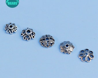 5-6mm 10PCS S925 Solid Sterling Silver Bead Caps,Bead Caps