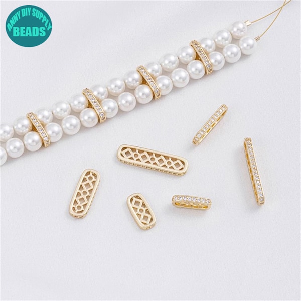 14k Gold Plated Brass Spacer Bar Beads,3/5/7 Hole Spacer Bar,Multi Chain Necklace Findings,CZ Paved Spacer Bar Beads,Spacer beads