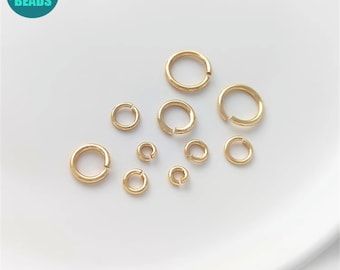 Anillos abiertos gruesos de latón chapado en oro de 14k, anillos de salto gruesos, anillo abierto, conector de anillo de oro, anillos abiertos