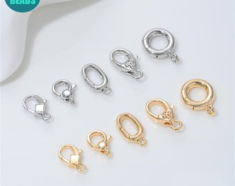 Chiusura a moschettone in ottone placcato oro 14K per la creazione di gioielli fai da te, chiusura per braccialetti/collane