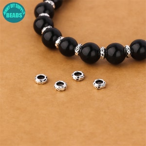 5mm S925 Solid Sterling Silver Donut Beads,Large Hole Beads,Tiny Silver Spacers,Hammer pattern Beads,Silver Rondelle Beads