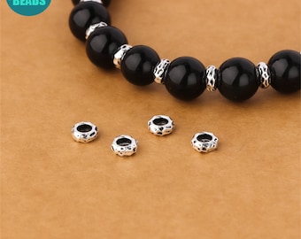 5mm S925 Sterling Silver Donut Beads: Hammered Rondelle Spacers