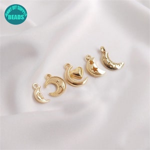 Fascino della luna placcato oro 14k, fascino della luna d&#39;oro, fascini all&#39;ingrosso, stella della luna, pendente della collana, fascino del braccialetto