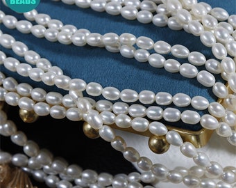 Perle di perle d'acqua dolce da 4,5-5 mm, perle di riso, perle naturali, filo intero