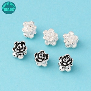 S925 Sterling Silver Rose Flower Beads,Tiny Flower Beads,Silver Flower Beads,Silver Beads,Spacer Beads,Bracelet Making Beads