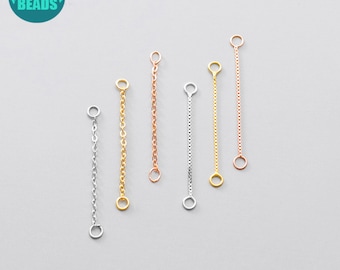 S925 Solid Sterling Silver Double Hole Earring Connector, Dangle Oorbellen, Connector Chain, 3/4/5CM