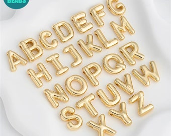 16x20mm 14k Gold Plated Brass Big Letter Beads,Balloon Letter Charms,Letter Pendant,Alphabet Letters,Jewelry Making Letters