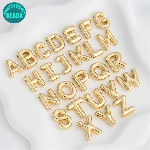 16x20mm 14k Gold Plated Brass Big Letter Beads,Balloon Letter Charms,Letter Pendant,Alphabet Letters,Jewelry Making Letters