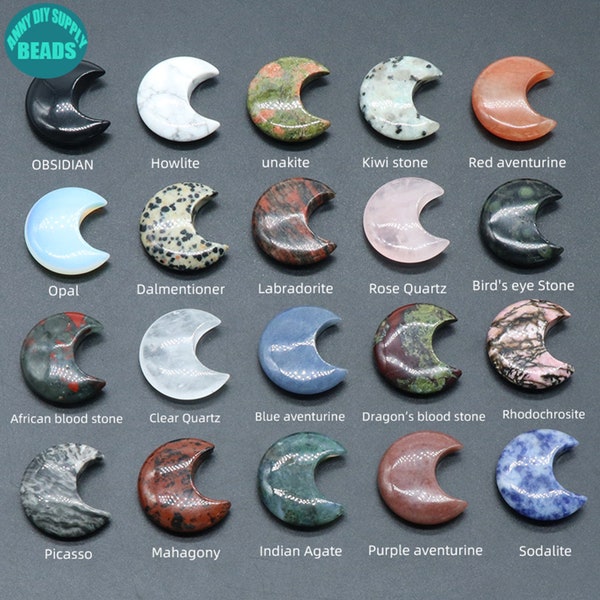 30mm Natural Gemstone Moon Charm,Anxiety Relief,Hand Carved Moon Charm,Crystal Gift