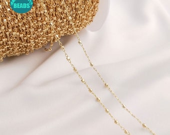 14K Real Gold Plated Brass Chain,Necklace Chain With Faceted beads, DIY Jewelry Making Supplies