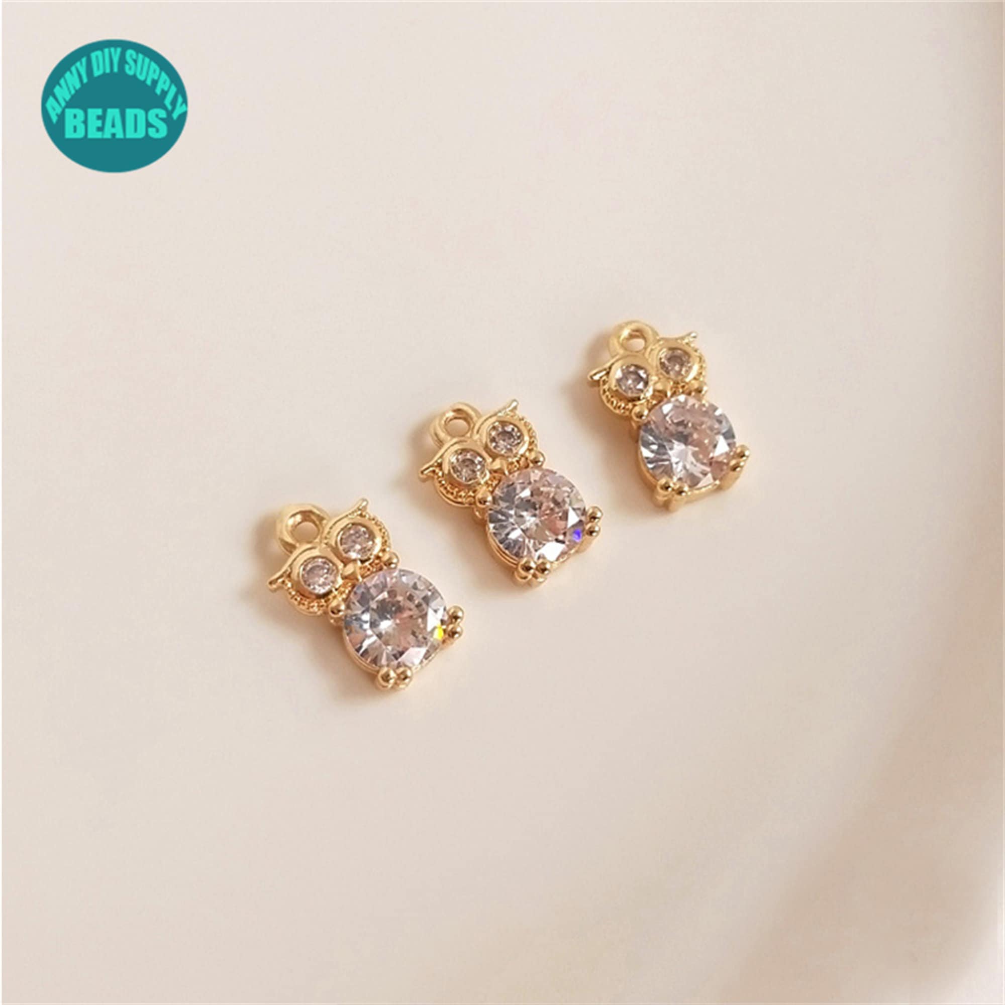 14k Real Gold Plated Brass owl Charm,CZ paved Owl Charm,Animal Charm,wholesale charms,DIY Jewelry Pe