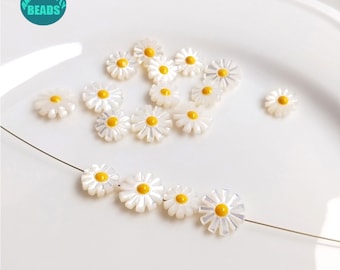 Natural Shell Made Daisy Flower Beads,Tiny Daisy Charm,Shell Flower
