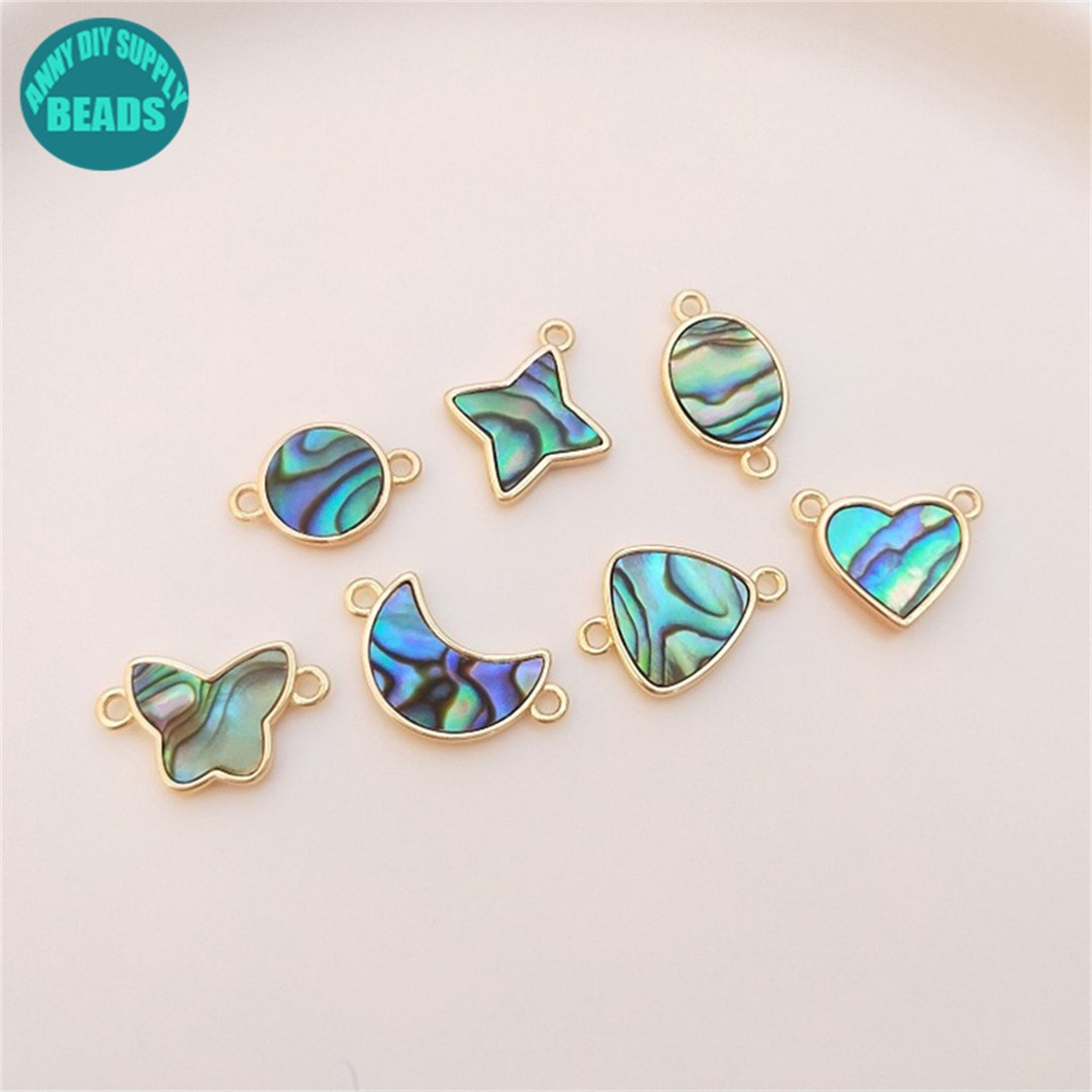 14k Gold Plated Charm,abalone Shell Charm,square Connector,butterfly ...