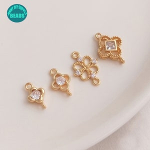 14K Real Gold Plated Hollow Out Earring Connector,Bracelet Connector,CZ Charm,Flower Connector
