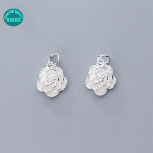 S925 Sterling Silver flower charm pendant,Sterling Silver Rose Charm,Silver Rose Pendant