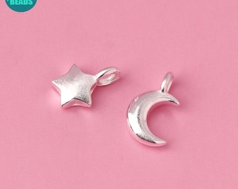 S925 Sterling Silver Tiny Moon charm, Moon Pendant, Silver Star Charm, charms all'ingrosso, Moon Charm, piccoli charms, charms smaltati