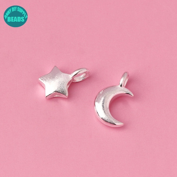 S925 Sterling Silver Tiny Moon charm,Moon Pendant,Silver Star Charm,wholesale charms,Moon Charm,tiny charms,enamel charms