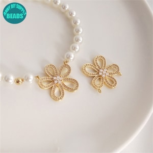 14k Real Gold Plated Flower Charm Connector,Gold Plated Charm,Cz Paved Flower Charm,Flower pendant,Necklace pendant,20mm
