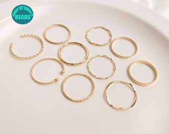 Anillos de latón chapados en oro real de 14 quilates, anillos de oro simples