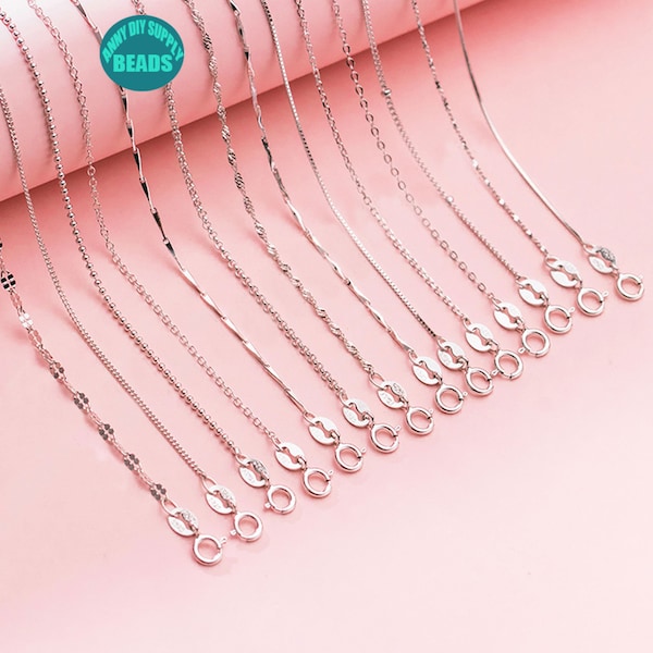 Cadena de plata esterlina maciza S925, cadena de collar de plata esterlina, 16''/18''