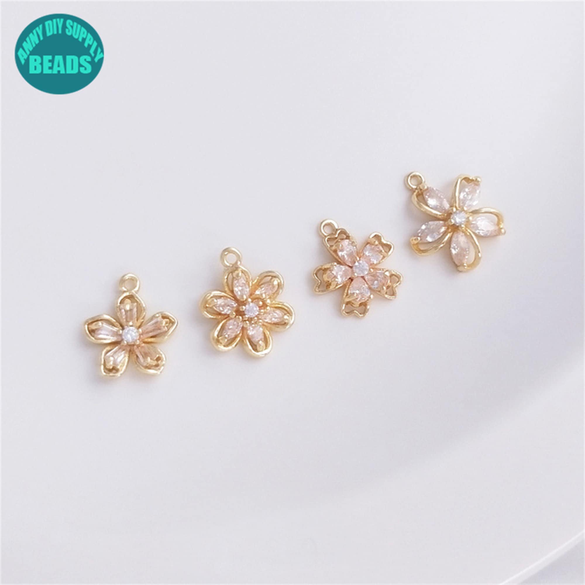 14k Real Gold Plated Flower Charm,Cz Charm,Cz Flower Pendant,Bracelet Charm,Zircon Flower Charm,sakura flower charm