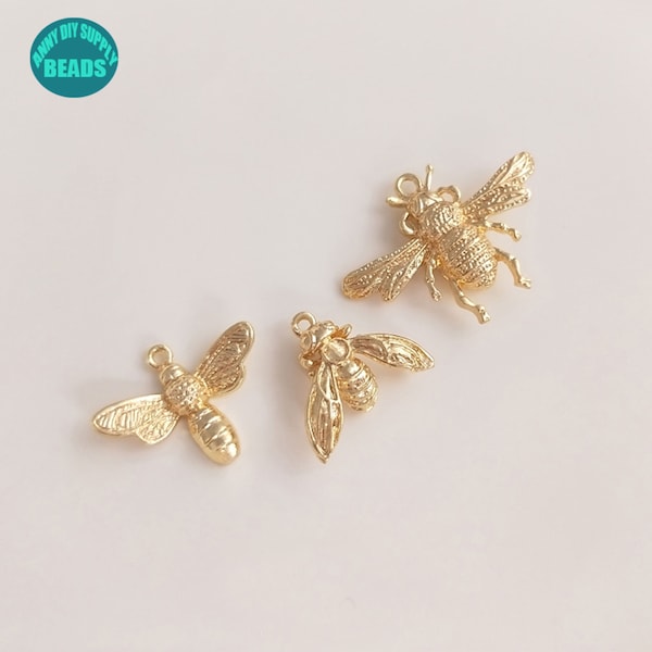 1/2/4/10PCS 14K gold plated Bee Charm,Tiny Animal Charm,Gold bee pendant