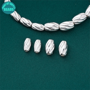 S925 Sterling Silver Twisted Oval Beads,Silver Rice Beads,Oval Silver Beads,Bracelet Beads,Necklace Beads,Jewelry Making Beads