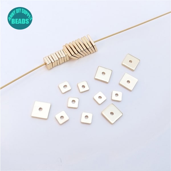 4/6mm 14K Real Gold Plated brass Spacer Beads,Gold Square Beads,Gold Spacer Beads