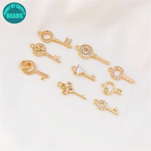 Zawieszki do kluczy ze złota 14k, zawieszka do kluczy z cyrkonii, złote zawieszki, naszyjnik, zawieszka do klucza ze złota, zawieszka do małego klucza, zawieszka do klucza