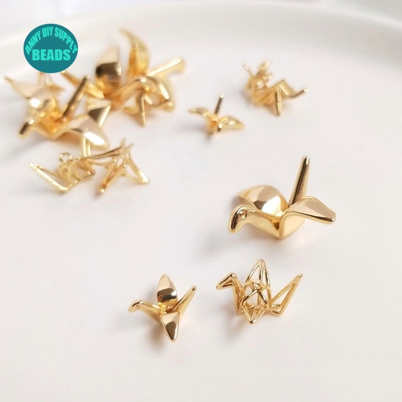 1/4/10PCS 14K Real Vergulde origami Kraanhanger, Gouden origami Kraanhanger afbeelding 1