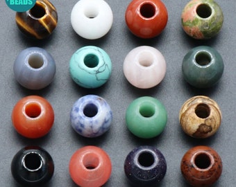 16mm large Hole gemstone round Beads,5mm Hole beads,Natural Gemstone beads,large Hole round beads