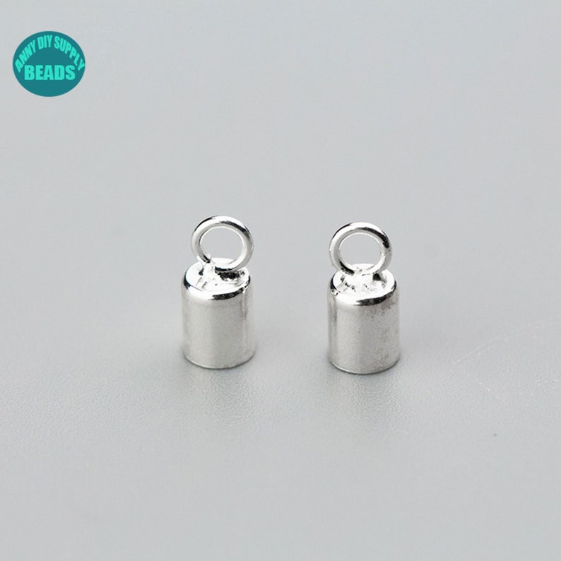 2/10/20pcs Sterling silver Cord Ends Cap,End Caps Clasps,Bracelet Leather Cord End Caps,Silver End caps with Closed Ring,for 2-4mm cord image 2