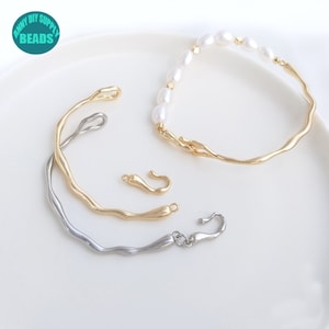 Real Gold Plated Brass Half Bangle With Clasp,Pearl Bracelet Accessory