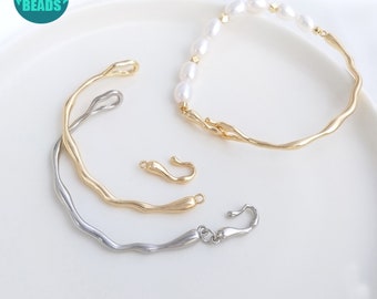 Real Gold Plated Brass Half Bangle With Clasp,Pearl Bracelet Accessory