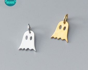 2 White Enamel Ghost Charms Silver Pendants Halloween Findings Jewelry Supplies