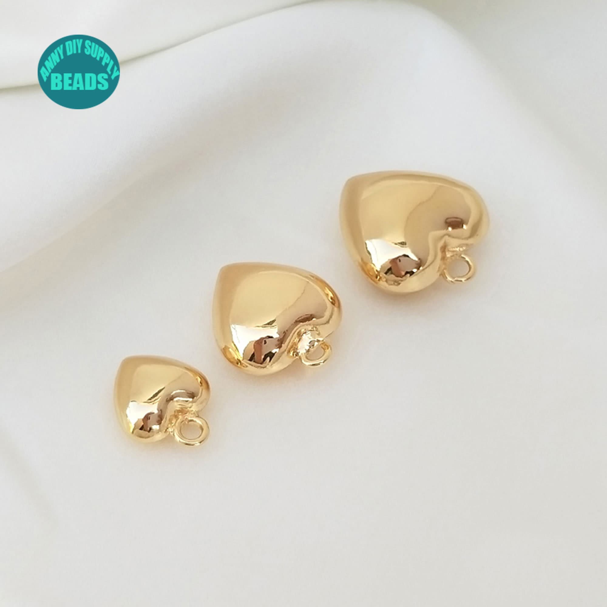 JustBeingCute Orecchini A Cuore Puffy In Argento Sterling Placcato Oro 14k Con Zirconi - Regalo Donna