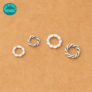 8mm / 10mm S925 Massiv Sterling Silber Twisted Draht geschlossen Ringe, Kreis Ring Stecker, Silber Schmuckzubehör, Silber Stecker
