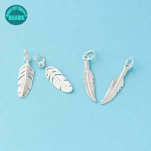2/5/10pcs S925 Sterling Silver Charms,Antique Silver Charms,Feather Findings,Feather Charms,Earring Pendant,Bracelet Silver Charms
