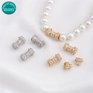 14K Gold Plated Brass Screw Clasps,CZ Paved Barrel Screw Clasp,Cylinder Buckles Closed for Bracelet,Necklace Clasp,Flower Clasp
