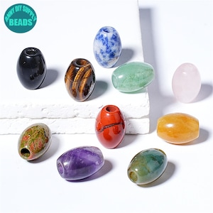 18x13mm Natural Stone Barrel Beads, 4mm Large Hole Mixed Gemstone Oval Beads