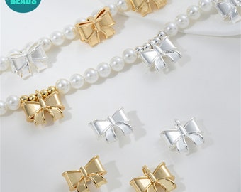 14K Gold Plated Brass Bow Charm:Bracelet Focal Beads