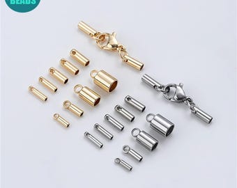 Stainless Steel Cord End Caps,Jewelry Tube Caps,Leather Cord Caps With Clasp